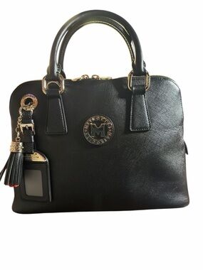 NWOT Metrocity Milano Black Saffiano Leather Dome Satchel Bag